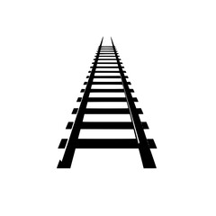 Black flat icon representing a railway track stretching into the distance on a plain white background
