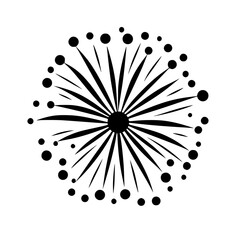 Flat black icon depicting a radial design with lines and dots radiating from a central point, suitable for minimalistic graphic design projects