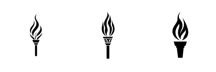 Icons representing a torch design with flames, showcasing different styles and details for creative use and graphic design applications