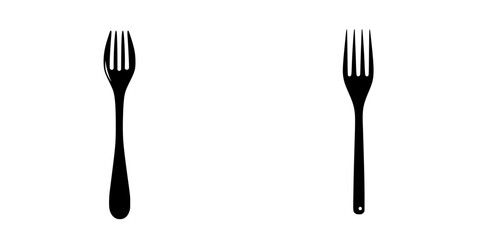 Flat black fork icons designed for culinary and dining applications showcasing minimalist aesthetic