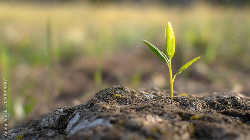 Aufkleber a resilient seedling bravely emerges from a rocky surface, its vibrant green leaves reaching towards