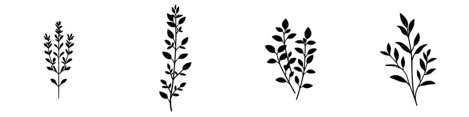 Obraz premium Elegant flat black icon collection of various leaf designs suitable for botanical themes and nature-inspired artwork