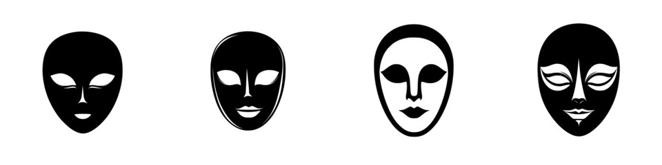 Diverse flat black icon designs representing various facial expressions and styles