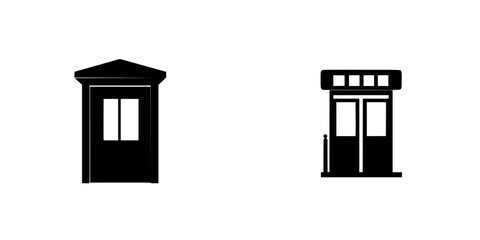 Flat black icons representing two distinct types of structures commonly seen in urban environments, showcasing simplicity and clarity