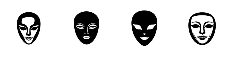 Diverse black icons depicting various stylized faces to represent emotions and identities in a minimalist design