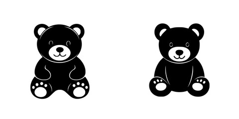 Cute flat black teddy bear icons suitable for various design purposes and applications