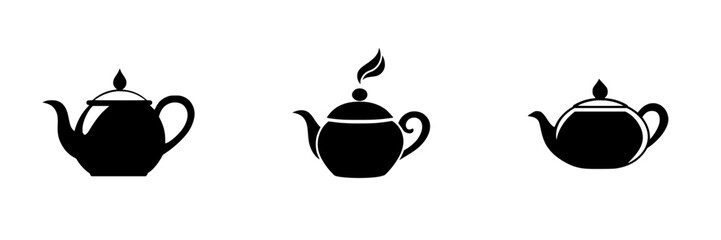 Flat black teapot icons representing different styles and designs for creative projects