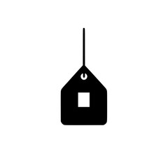 Black icon of a hanging tag in a minimalist design representing simplicity and functionality in promotional materials