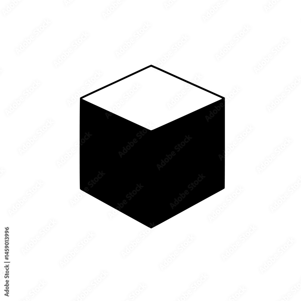 Poster flat black cube icon representing a minimalistic design element for digital or graphic applications