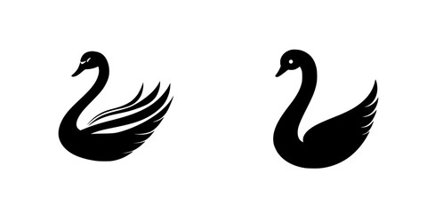 Elegant black icons representing swans with distinct wing designs suitable for various design projects