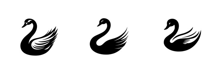 Swan silhouettes showcasing elegant designs in flat black icon form for graceful representation