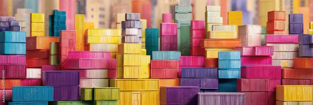 Aufkleber colorful stacked parcels creating an abstract representation of a city skyline with a vibrant blend 