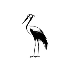 Elegant black icon of a crane standing gracefully, showcasing intricate design and simplicity in style