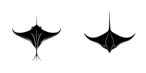 Stylized flat black manta rays showcasing unique aquatic design for marine art and decor