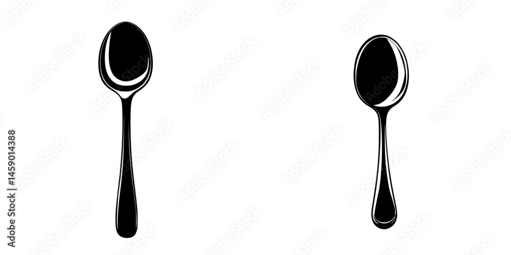 Poster flat black icons of two spoons in a minimal design suitable for various culinary applications and di