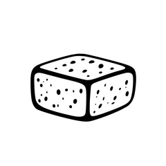 Flat black icon representing a block of tofu set against a blank background in a minimalistic design