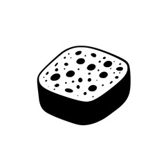 This black icon features a sponge with a smooth, rounded shape and numerous holes scattered across its surface