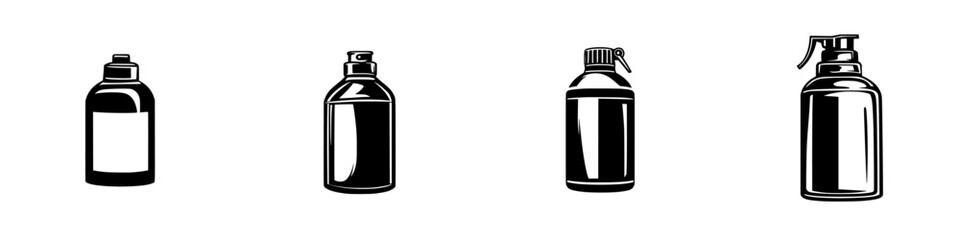 Flat black icons of various bottle shapes for design and illustration purposes
