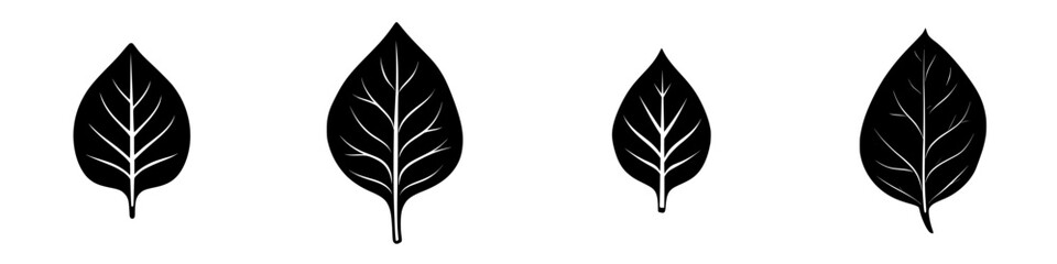 Black leaf icons in varying sizes perfect for nature-themed designs and digital projects