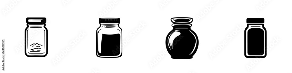 Poster flat black icons representing various types of jars showcasing distinct shapes and sizes suitable fo