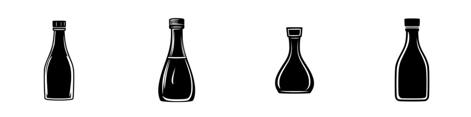 Unique flat black icon set featuring different bottle shapes suitable for various applications
