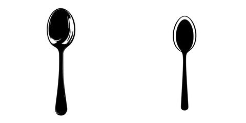 Black flat icon of two different spoon designs illustrating size comparison in kitchen utensils