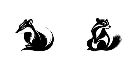 Naklejka premium Black flat icons of two stylized badgers in a minimalist design suitable for various graphic applications