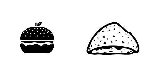 Icon design featuring a burger and a taco in flat black style for culinary graphics