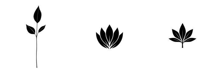 Unique flat black icon set featuring different plant designs suitable for various design projects