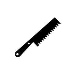 Black icon of a hand saw displaying its serrated edge and handle in a flat design suitable for digital applications