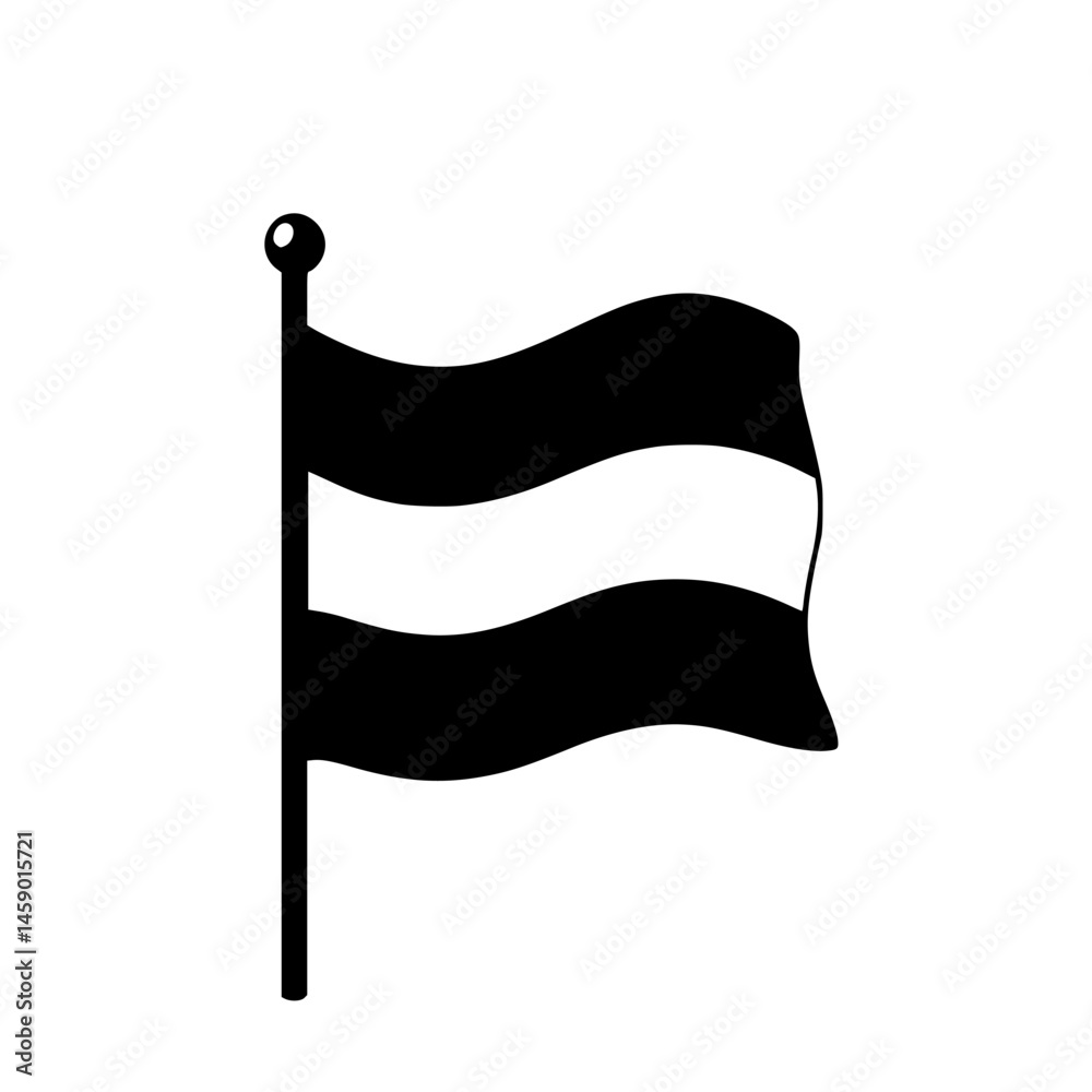 Poster black icon of a waving flag with horizontal stripes representing unity and identity, perfect for var