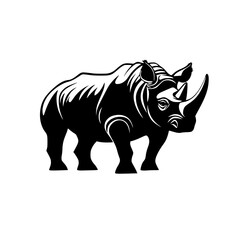 Obraz premium Stylized flat black rhino icon representing wildlife conservation and environmental awareness