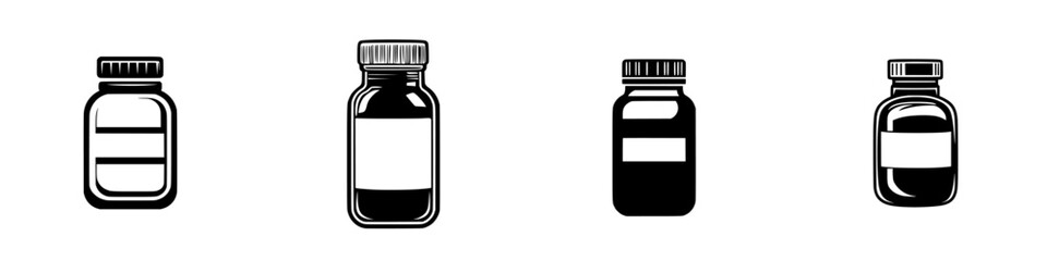 Flat black icons of different bottle shapes representing various substances or products for a minimalist design project