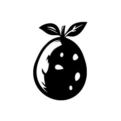 Unique flat black icon of a stylized fruit with leaves, perfect for graphic design and illustration projects, featuring a simple yet elegant shape
