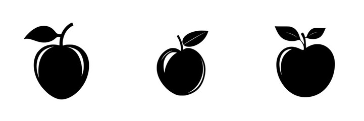 Flat black apple icons representing different styles of apple designs for graphic use in various projects