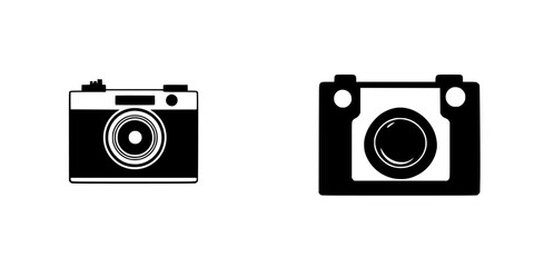 Flat black camera icons representing vintage and modern photography styles with distinct designs for creative use