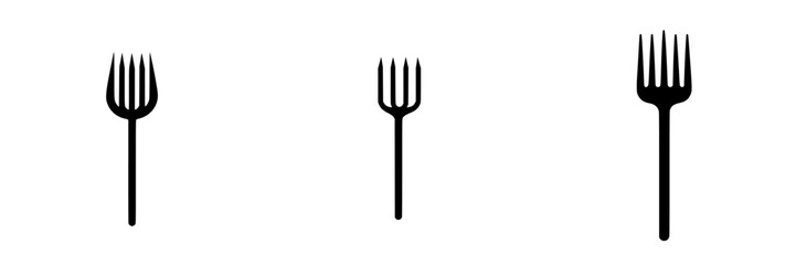 Collection of flat black fork icons representing dining utensils for various contexts