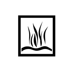 Flat black icon representing grass in a square frame, suitable for various design or landscaping contexts