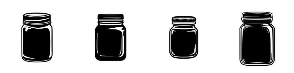 Black icons representing various jar shapes and sizes suitable for labeling, graphic design, or digital projects