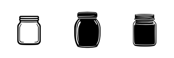 Variety of flat black jar icons suitable for design, illustration, and graphic projects showcasing different shapes and sizes