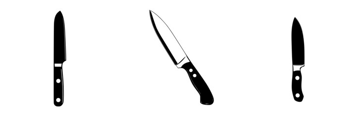 Flat black kitchen knife icons showcasing different styles for culinary and design applications in various contexts