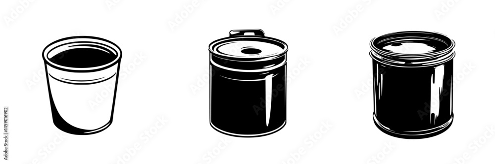 Poster stylized flat black icon collection featuring various container shapes for different uses in design 