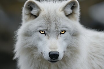 Obraz premium White wolf staring intensely at camera, close-up
