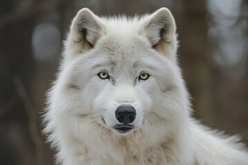 Naklejka premium White wolf staring intensely at camera, close-up