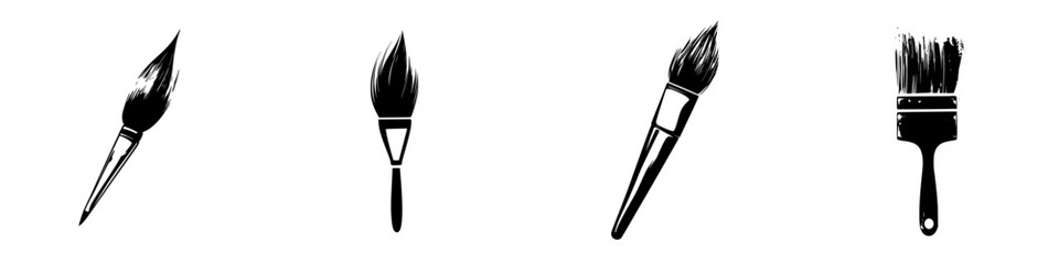 Collection of flat black paintbrush icons in various styles for graphic design projects