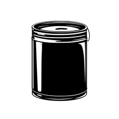 Black flat icon of a cylindrical container with a lid illustrating simplicity in design