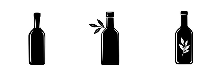 Stylized flat black icons of bottles with decorative elements representing a minimalist approach to design and branding