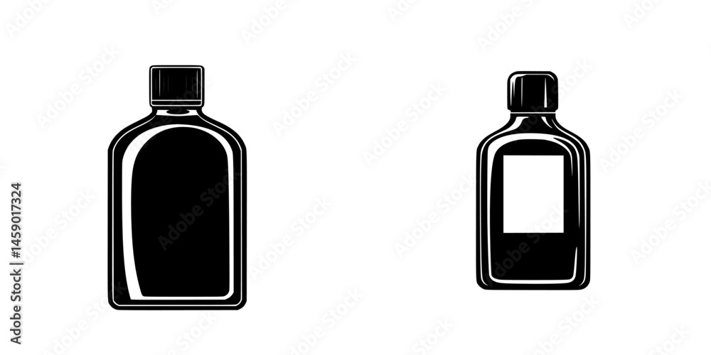Poster flat black icon of two bottles representing different shapes and sizes in a simple design for variou