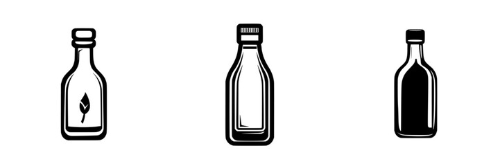 Different styles of flat black bottle icons suitable for various design applications and branding projects