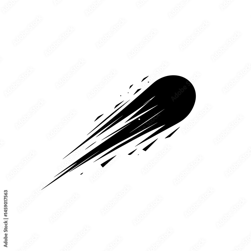 Poster black meteor icon representing motion and speed in a minimalist design style